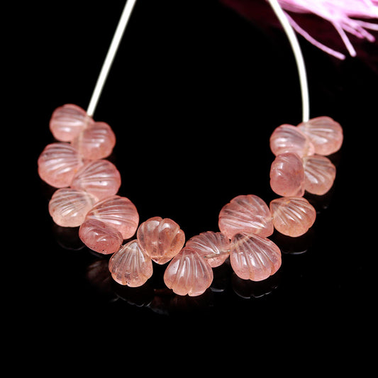 Pink Strawberry Quartz Shell Carving Natural Beads 4 Inches Strands