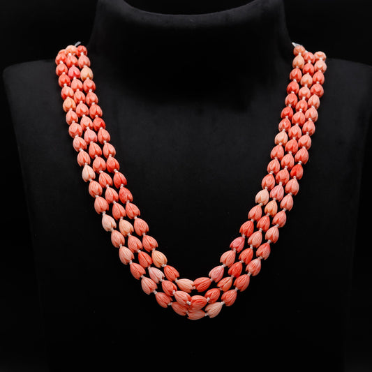 Coral Tulip Smooth Natural 4 MM Beads Necklace 20 Inches Strands