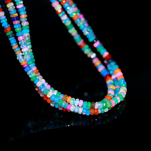 Ethiopian Opal Multi Color Rondell 3 mm Smooth Natural Beads 16 Inches Strands