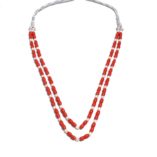 Pearl and Coral Red Rice Smooth Natural Beads 20 Inches Strands