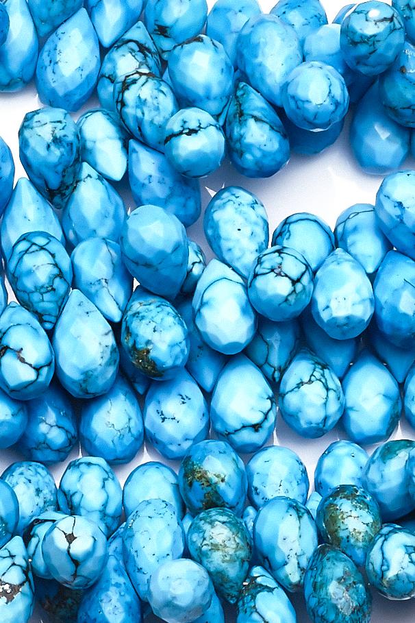 Turquoise Blue Drops Faceted Reconstituted Beads