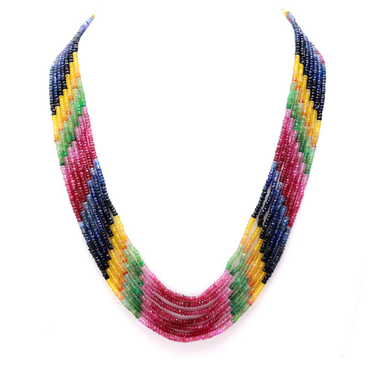 Multi Sapphire Round Faceted Natural Beads Necklace 22 Inches Strands