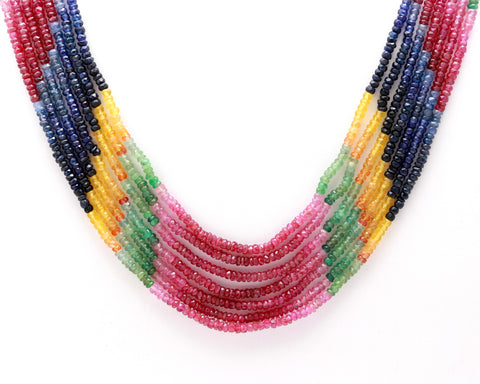 Multi Sapphire Round Faceted Natural Beads Necklace 22 Inches Strands
