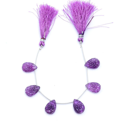 Amethyst Lavender Carving Pear Flower Natural Beads 8 Inches Strands