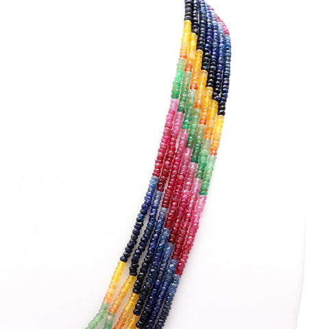 Multi Sapphire Round Faceted Natural Beads Necklace 22 Inches Strands