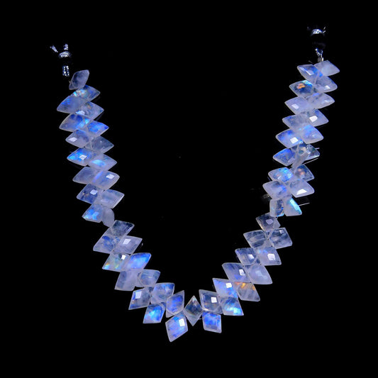 Rainbow Moonstone White Rhombus Carving Natural Beads