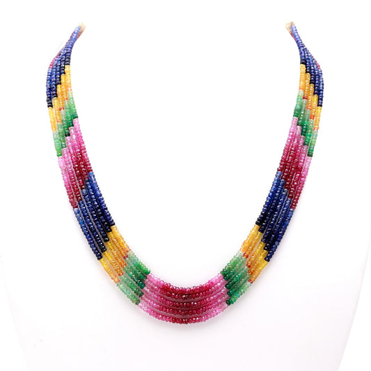Multi Sapphire Round Faceted Natural Beads Necklace 22 Inches Strands