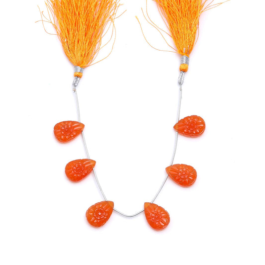 Carnelian Orange Butterfly Carving Natural Beads 6 Pieces