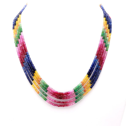 Multi Sapphire Round Faceted Natural Beads Necklace 22 Inches