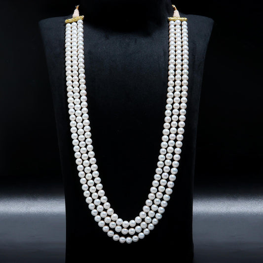 Pearl White Star Carving Natural Beads 22 inches Necklace