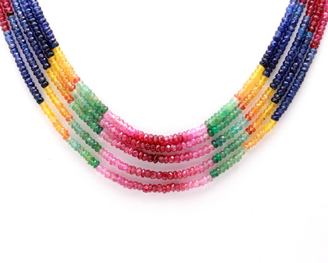 Multi Sapphire Round Faceted Natural Beads Necklace 22 Inches