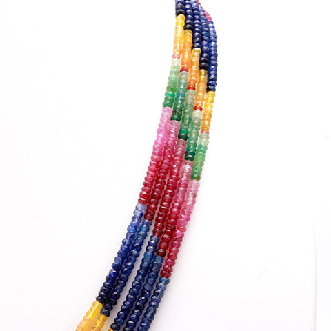 Multi Sapphire Round Faceted Natural Beads Necklace 22 Inches