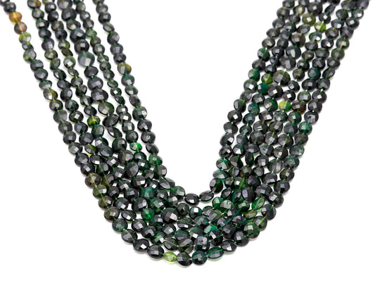 Green Tourmaline Green Coin Faceted Natural Beads 13 Inches Strands