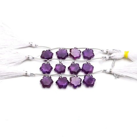 Amethyst Purple Shuriken Carving Natural Beads 4 Piece Top Drilled