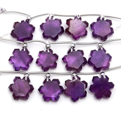 Amethyst Purple Shuriken Carving Natural Beads 4 Piece Top Drilled