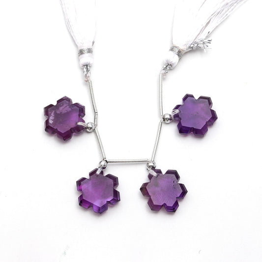 Amethyst Purple Shuriken Carving Natural Beads 4 Piece Top Drilled