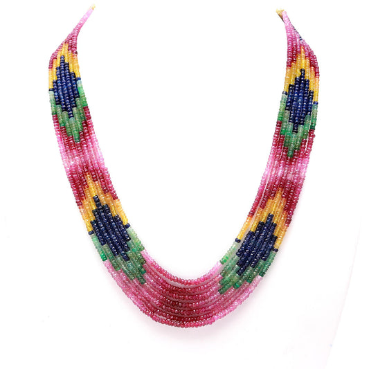 Multi Sapphire Round Faceted Natural Beads Necklace 22 Inches