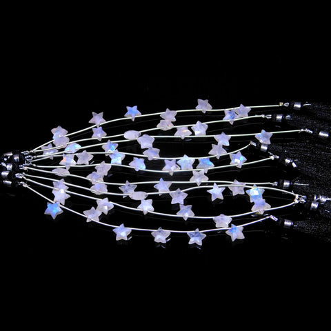 Rainbow Moonstone White Star Carving Natural Beads 8 Inches Strands