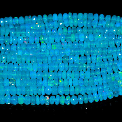 Ethiopian Opal Teal Rondell Smooth Natural Beads 16 Inches Strands