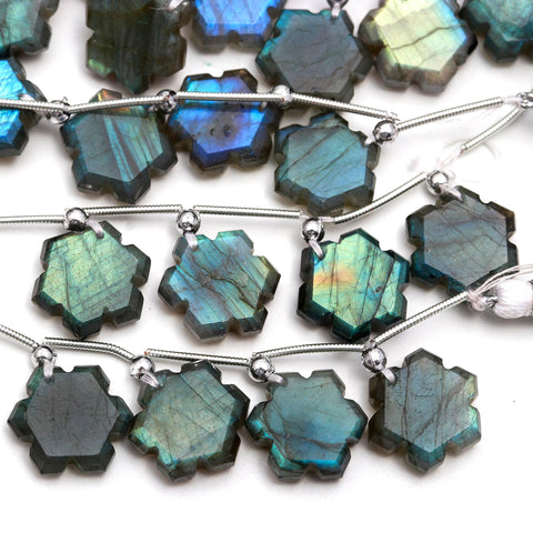 Labradorite Grey Carving Natural Beads 4 Piece Top Drilled