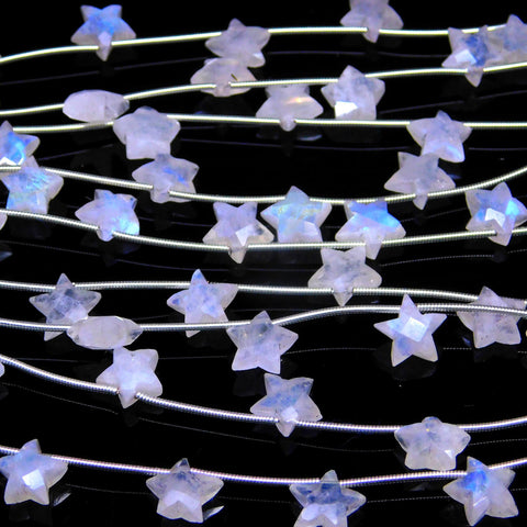 Rainbow Moonstone White Star Carving Natural Beads 8 Inches Strands