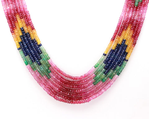 Multi Sapphire Round Faceted Natural Beads Necklace 22 Inches