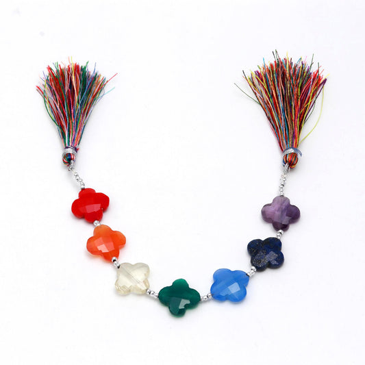 Clover 7 Chakra Natural Faceted 8 Inches Strands Center Drilled