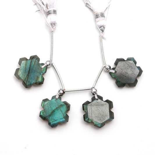 Labradorite Grey Carving Natural Beads 4 Piece Top Drilled