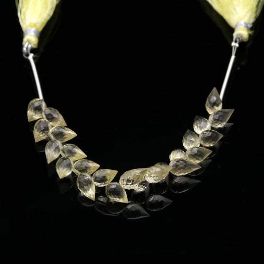 Lemon Quartz Yellow Drop Carving Natural Beads 4 Inches Strands