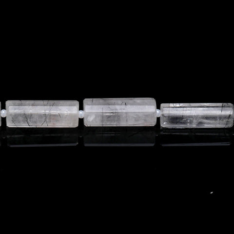 Black Rutilated Quartz Black Pencil Faceted Natural Beads