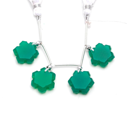 Green Onyx Shuriken Faceted Natural Beads 4 Piece Top Drilled