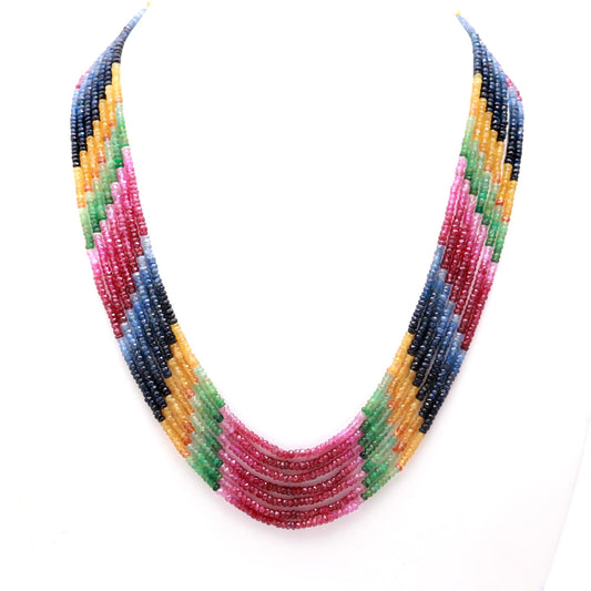 Multi Sapphire Round Faceted Natural Beads Necklace 22 Inches Strands