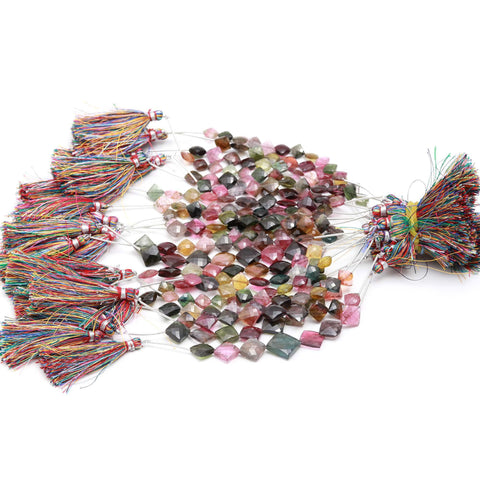 Multi Tourmaline Multi Color Square Faceted Natural Beads 8 Inches Strands