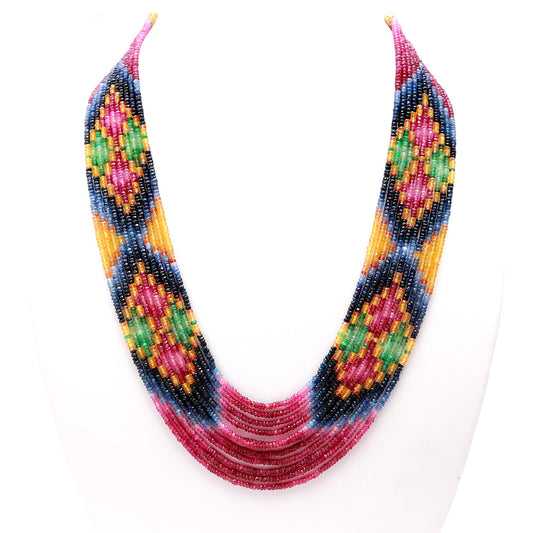 Multi Sapphire Round Faceted Natural Beads Necklace 22 Inches Strands