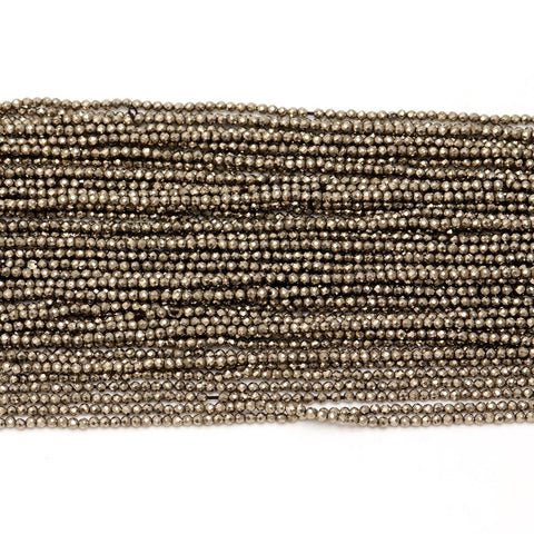 Pyrite Brass Round Faceted Natural Micro Beads 13 Inches Strands