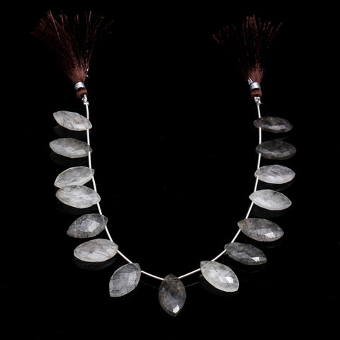 Black Rutilated Quartz Black Pencil Faceted Natural Beads