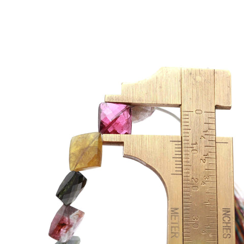 Multi Tourmaline Multi Color Square Faceted Natural Beads 8 Inches Strands