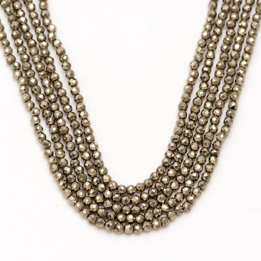 Pyrite Brass Round Faceted Natural Micro Beads 13 Inches Strands
