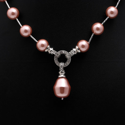 Pearl Pink Round Smooth Natural Beads Necklace 20 Inches