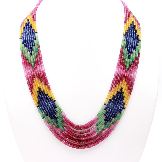Multi Sapphire Round Faceted Natural Beads Necklace 22 Inches Strands