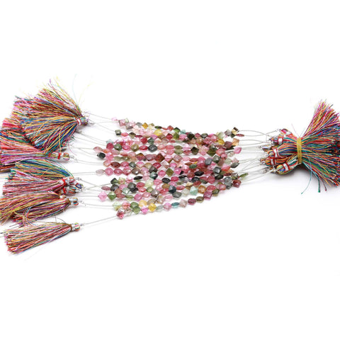 Multi Tourmaline Multi Color Square Faceted Natural Beads 8 Inches Strands