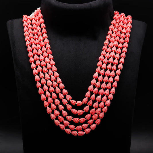 Red Coral Tulip Smooth Natural Beads Necklace 20 Inches Strands