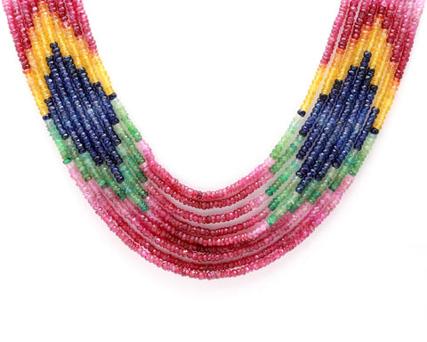 Multi Sapphire Round Faceted Natural Beads Necklace 22 Inches Strands