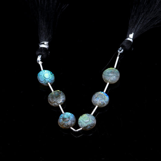 Labradorite Grey Carving Petal Flower Natural Beads 8 Inches Strands