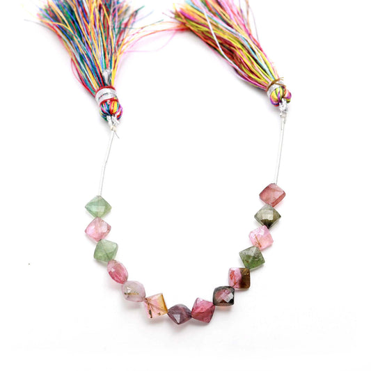 Multi Tourmaline Multi Color Square Faceted Natural Beads 8 Inches Strands