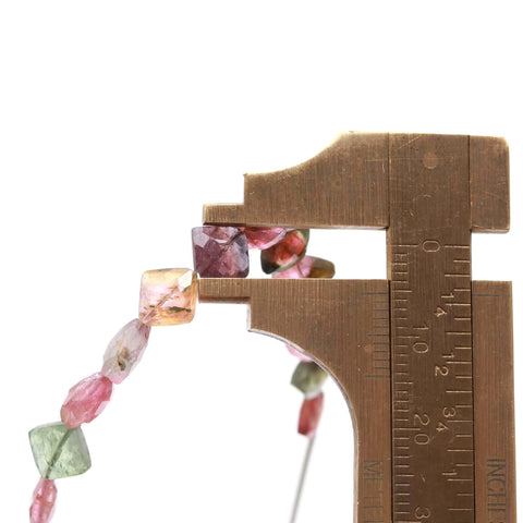 Multi Tourmaline Multi Color Square Faceted Natural Beads 8 Inches Strands