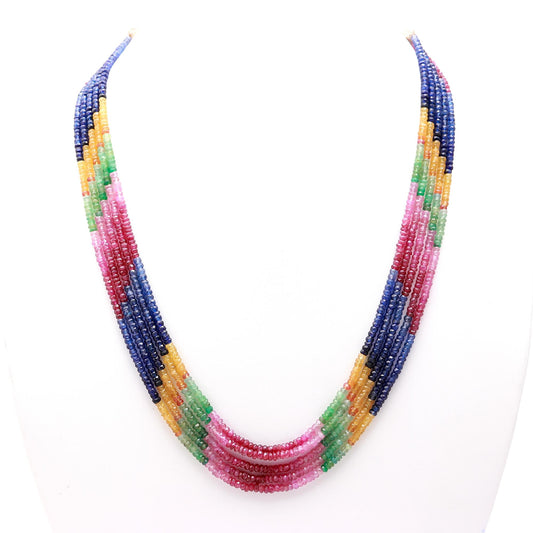 Multi Sapphire Round Faceted Natural Beads Necklace 22 Inches