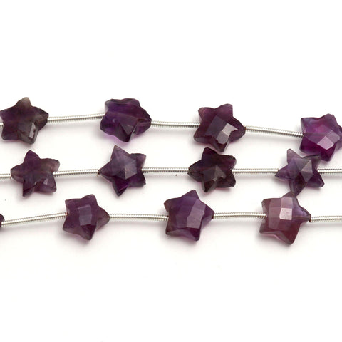 Amethyst Purple Star Faceted Natural Beads 8 Inches Strands