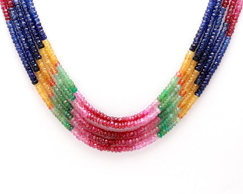 Multi Sapphire Round Faceted Natural Beads Necklace 22 Inches