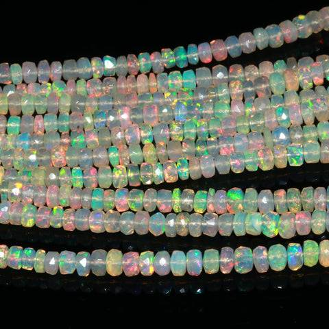 Ethiopian Opal White Rondelle Faceted Natural Beads 16 inches strands